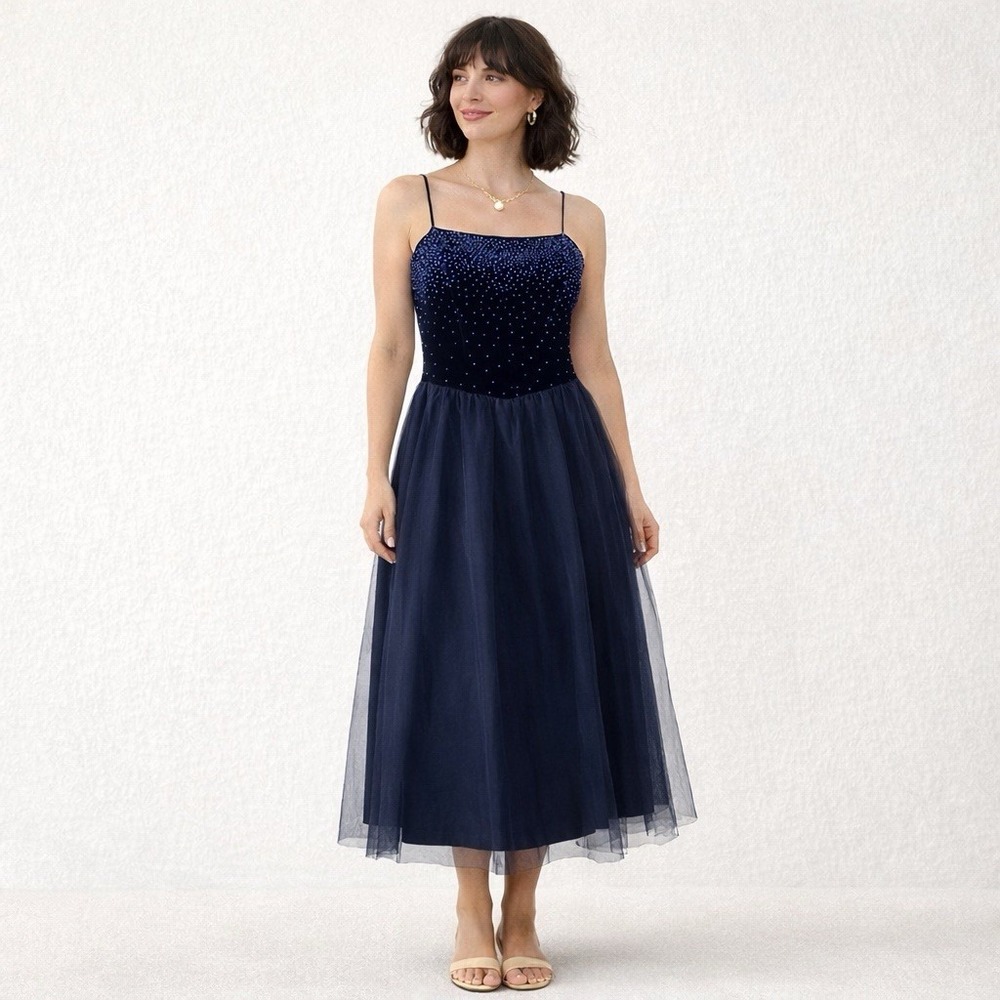 Vintage Women's Dress Steppin Out 9 10 Whimisgoth Beaded Fairy Tulle Drop‎ Waist